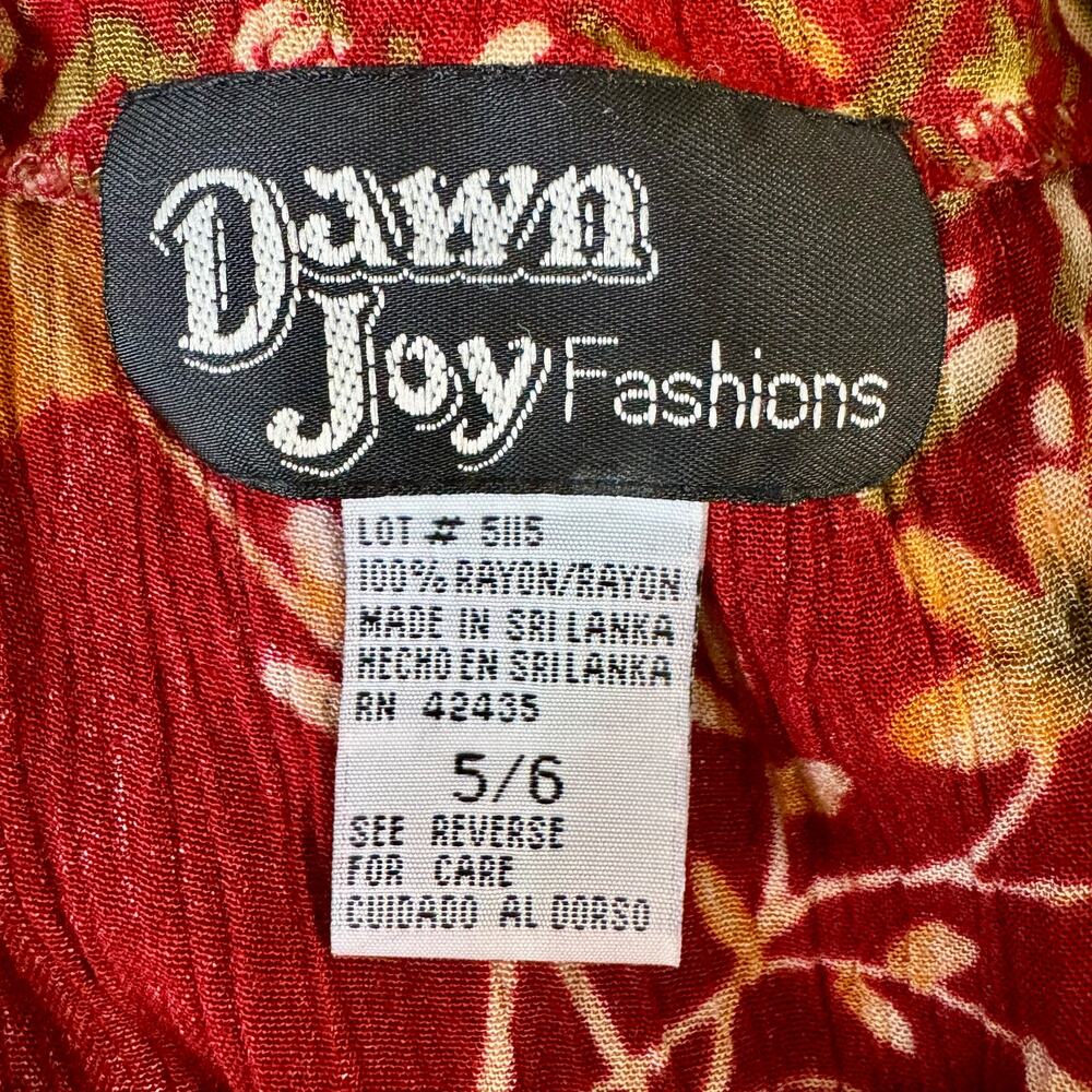 Vintage 90s Dawn Joy Fashions Floral Maxi Dress Criss Cross Back Size 5/6 Red - Picture 5 of 8